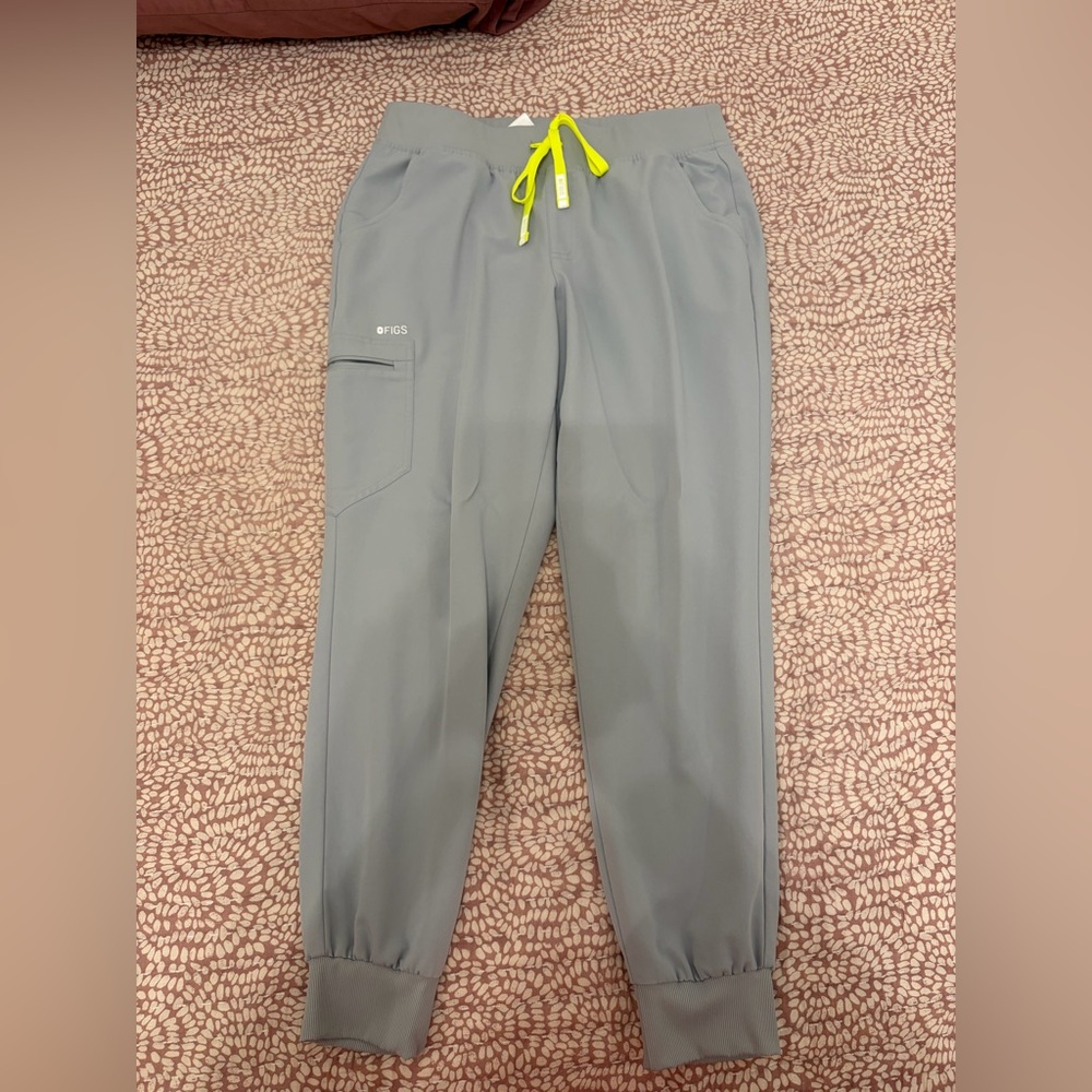 Figs Gray Joggers with Bright Yellow Drawstring